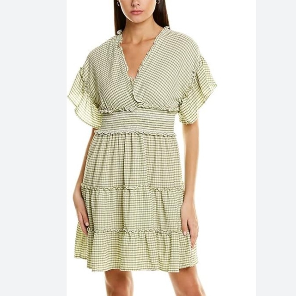 Max Studio Flutter Sleeve Gingham Tiered Dress NEW